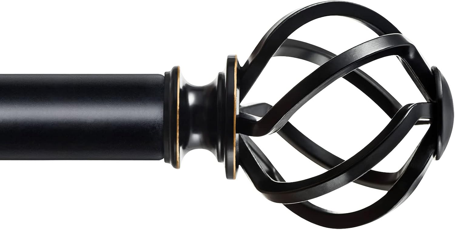 72-144 Inch Black Heavy Duty Single Curtain Rod