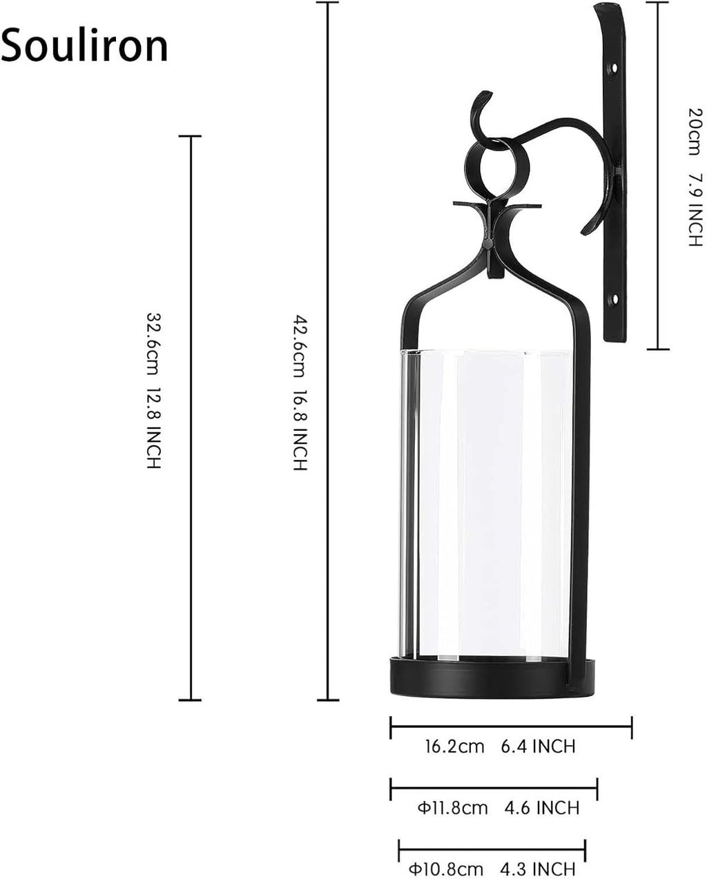Black Metal Wall Hurricane Candle Sconce