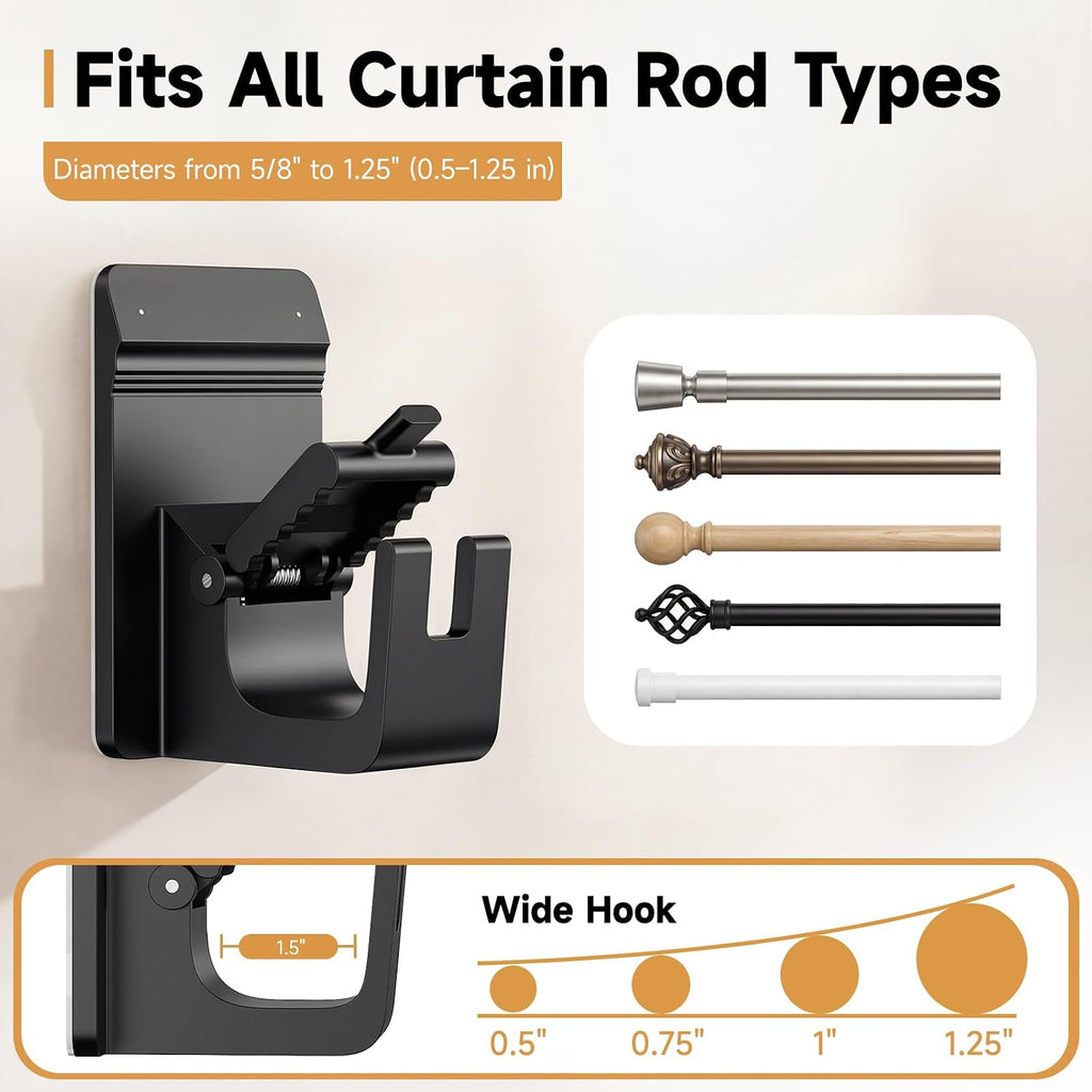4PC Heavy Duty No Drill Curtain Rod Brackets