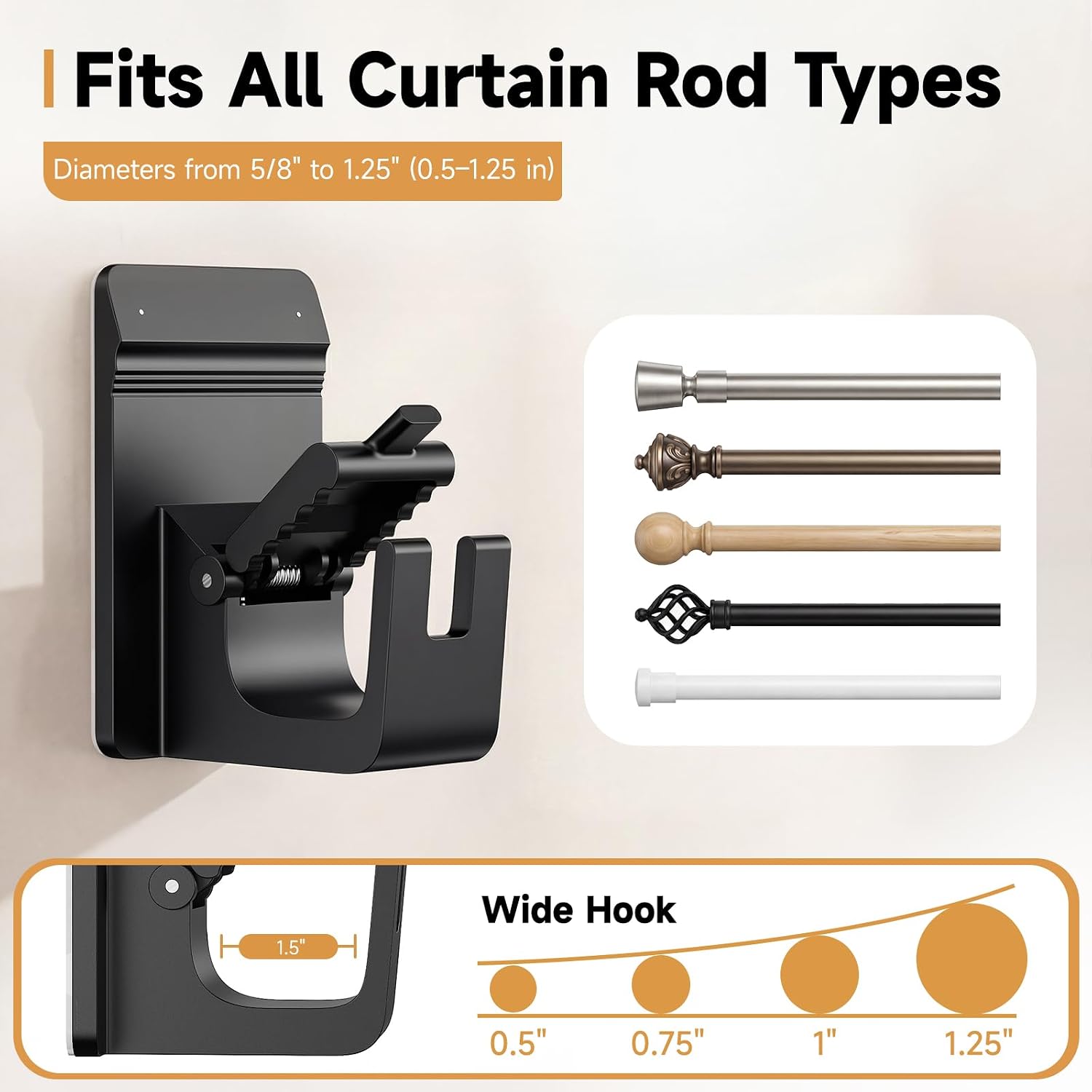 4PC Heavy Duty No Drill Curtain Rod Brackets