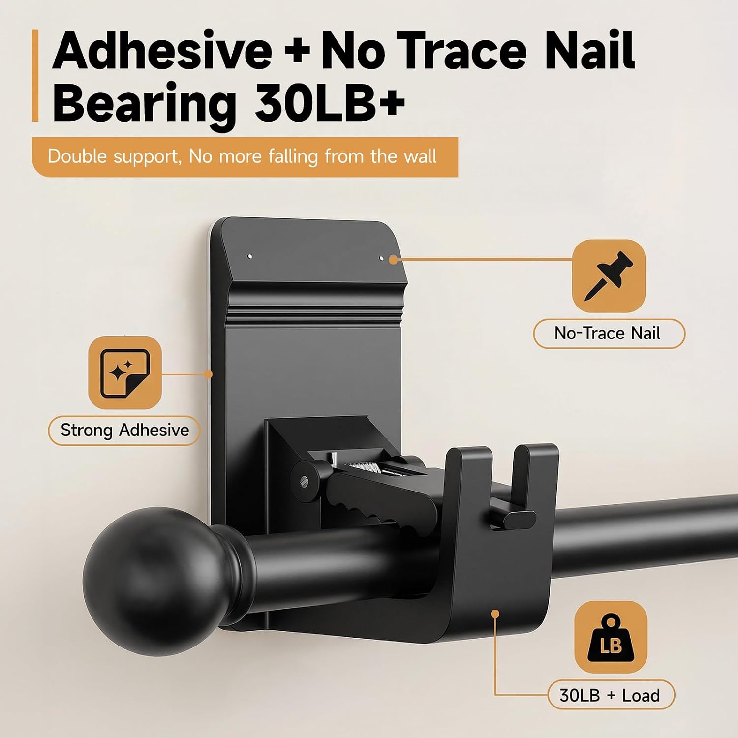 4PC Heavy Duty No Drill Curtain Rod Brackets