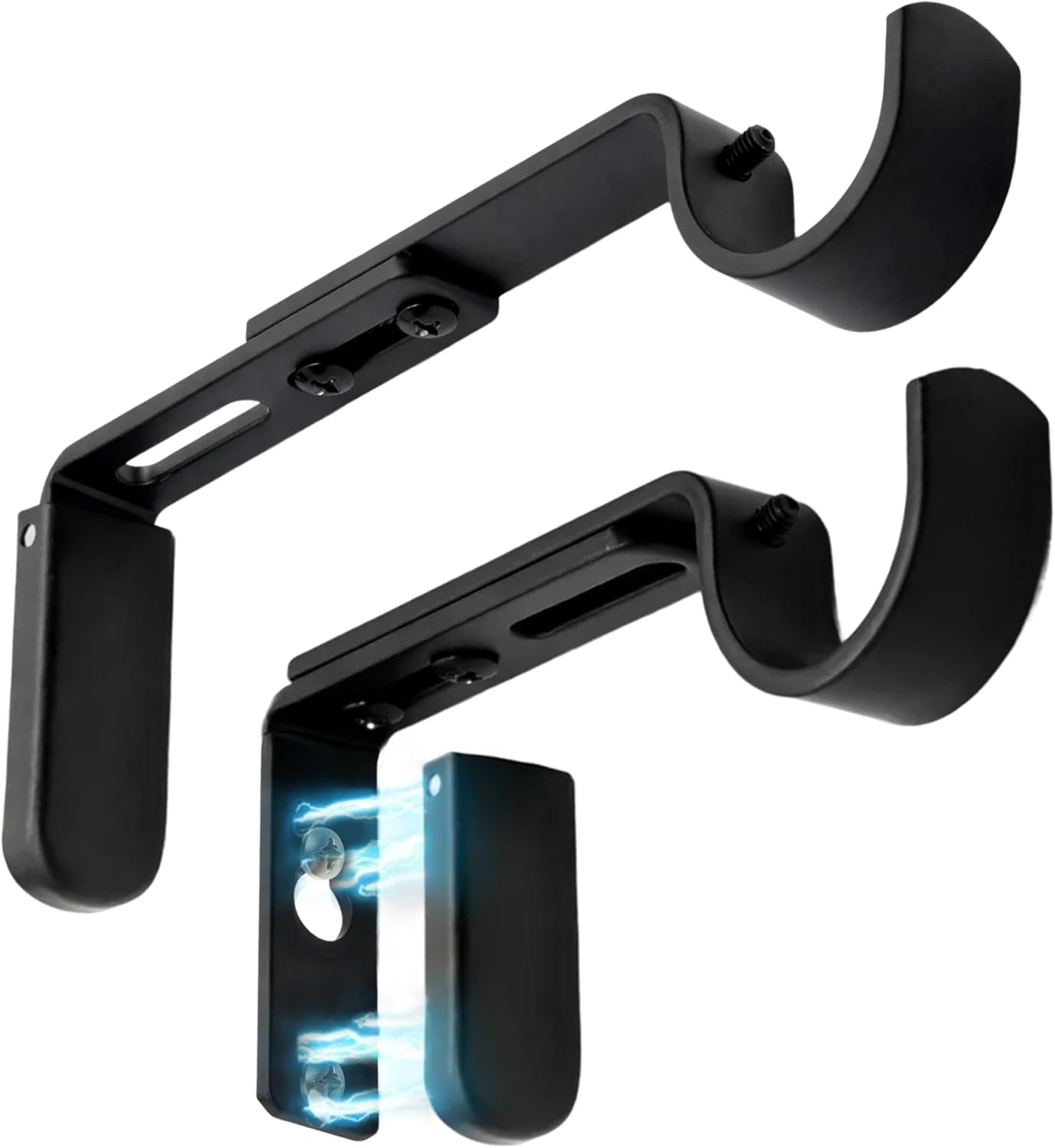 2 Pack Black 5 Inch Extended Magnetic Cover Curtain Rod Brackets