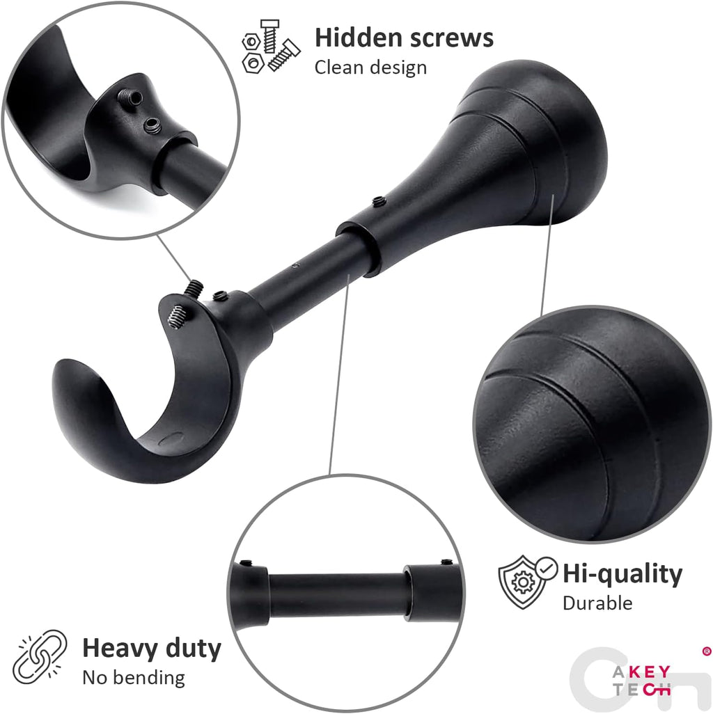 2pcs Black Extended Heavy Duty Curtain Rod Brackets