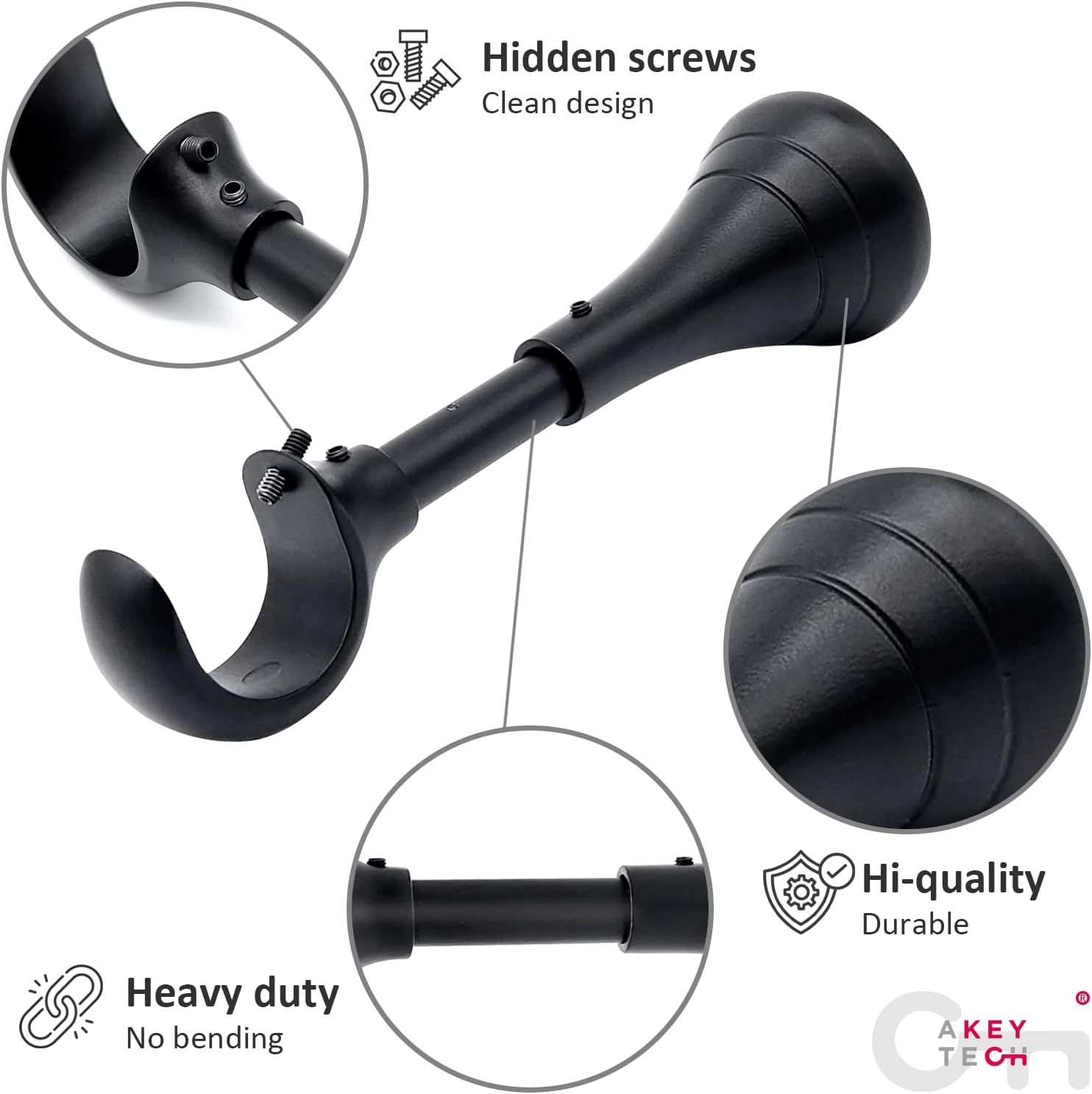 2pcs Black Extended Heavy Duty Curtain Rod Brackets