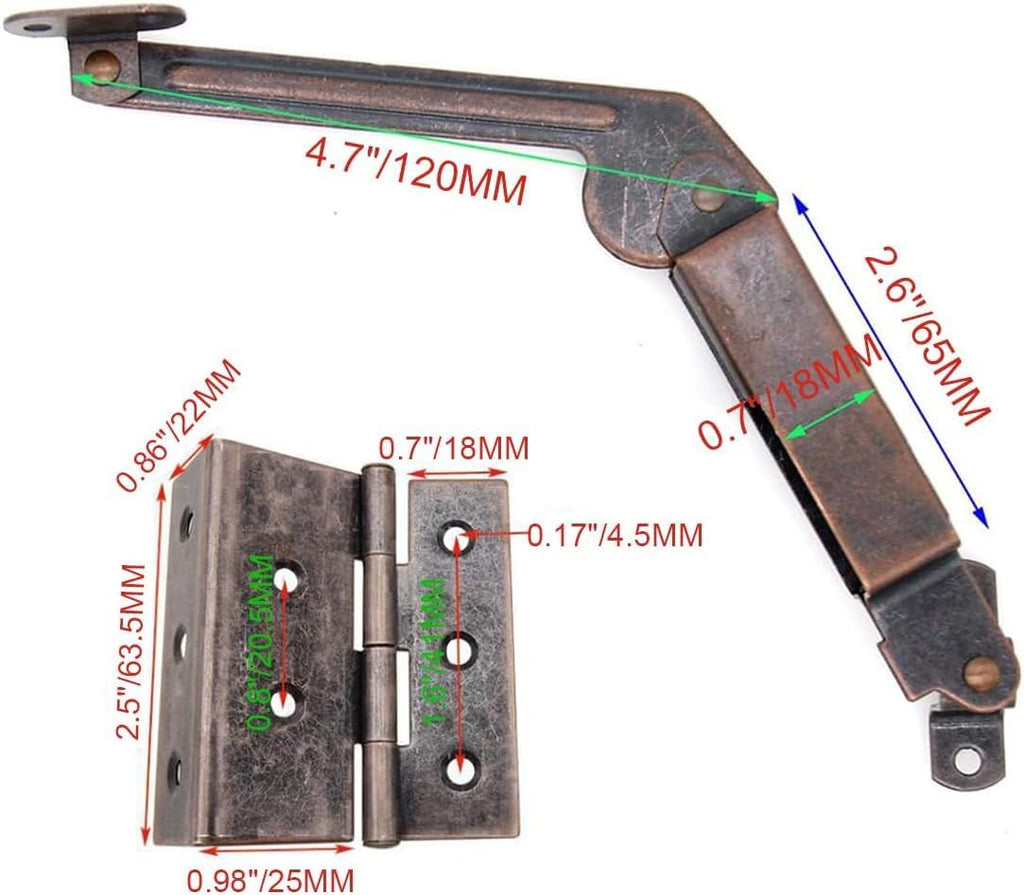 4 Antique Bronze Lid Support Folding Hinges Set