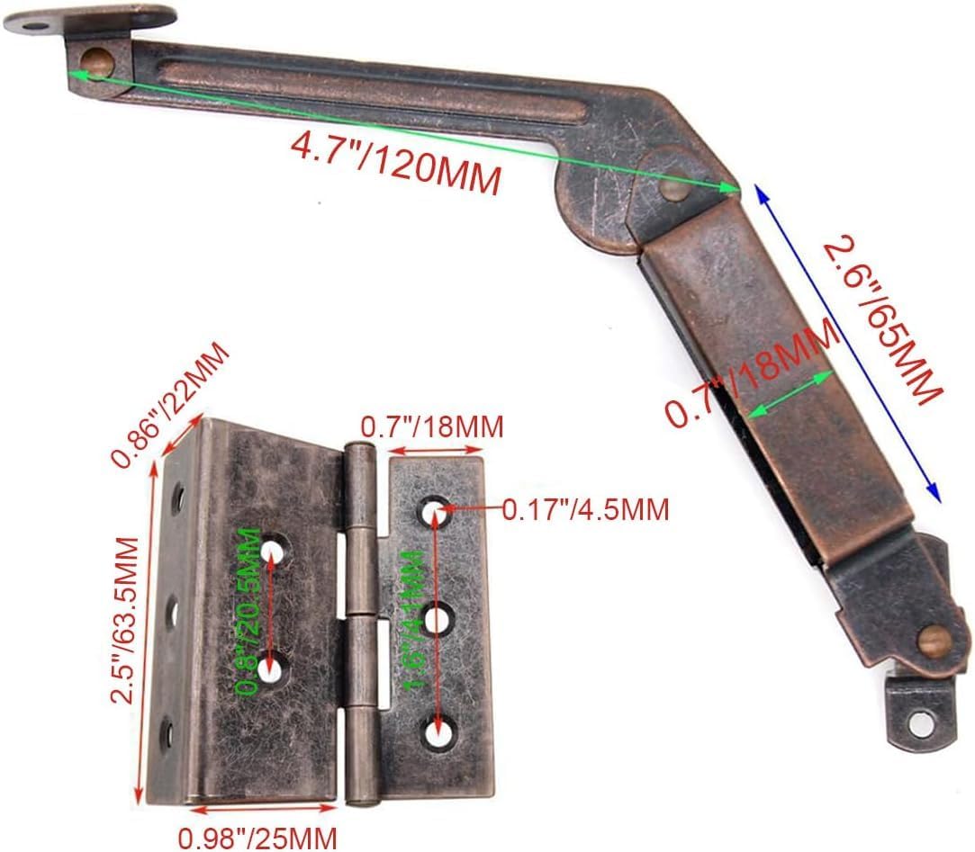 4 Antique Bronze Lid Support Folding Hinges Set