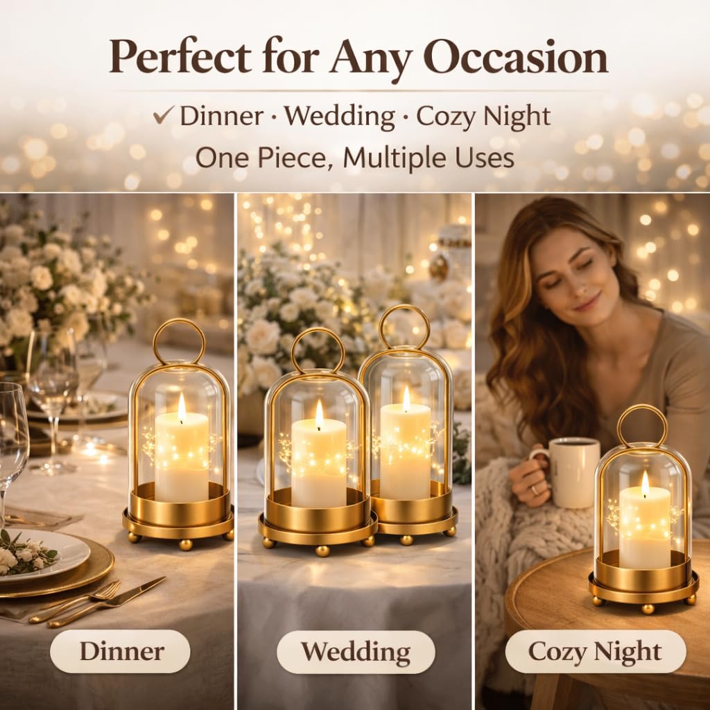 Brass Glass Hurricane Candle Lanterns Set