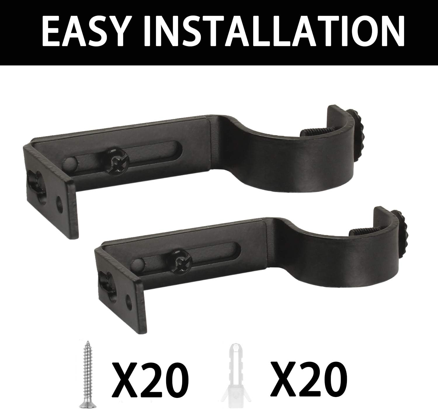10 Pieces Adjustable Black Heavy Duty Curtain Rod Brackets