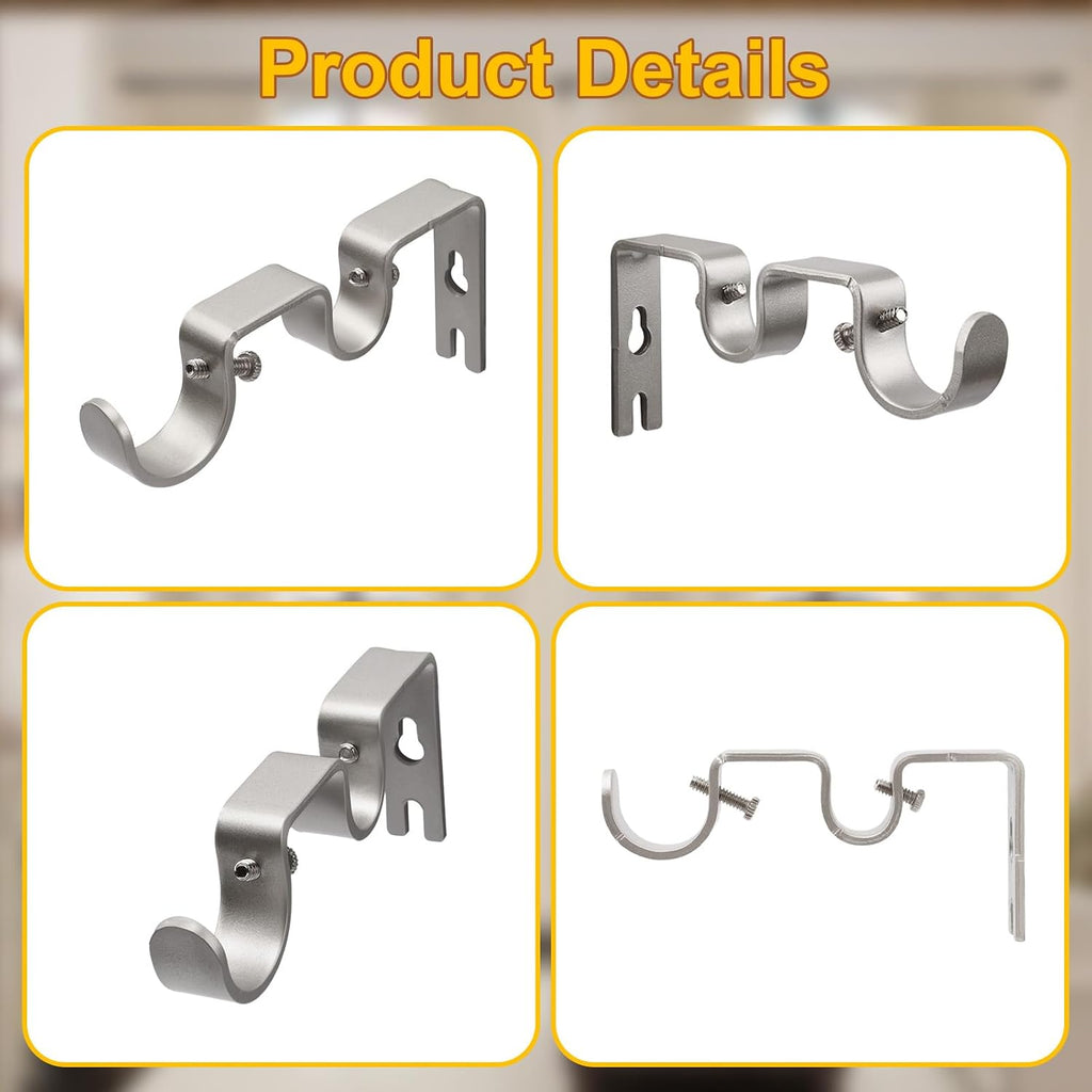 6 Pack Silver Metal Double Curtain Rod Wall Brackets