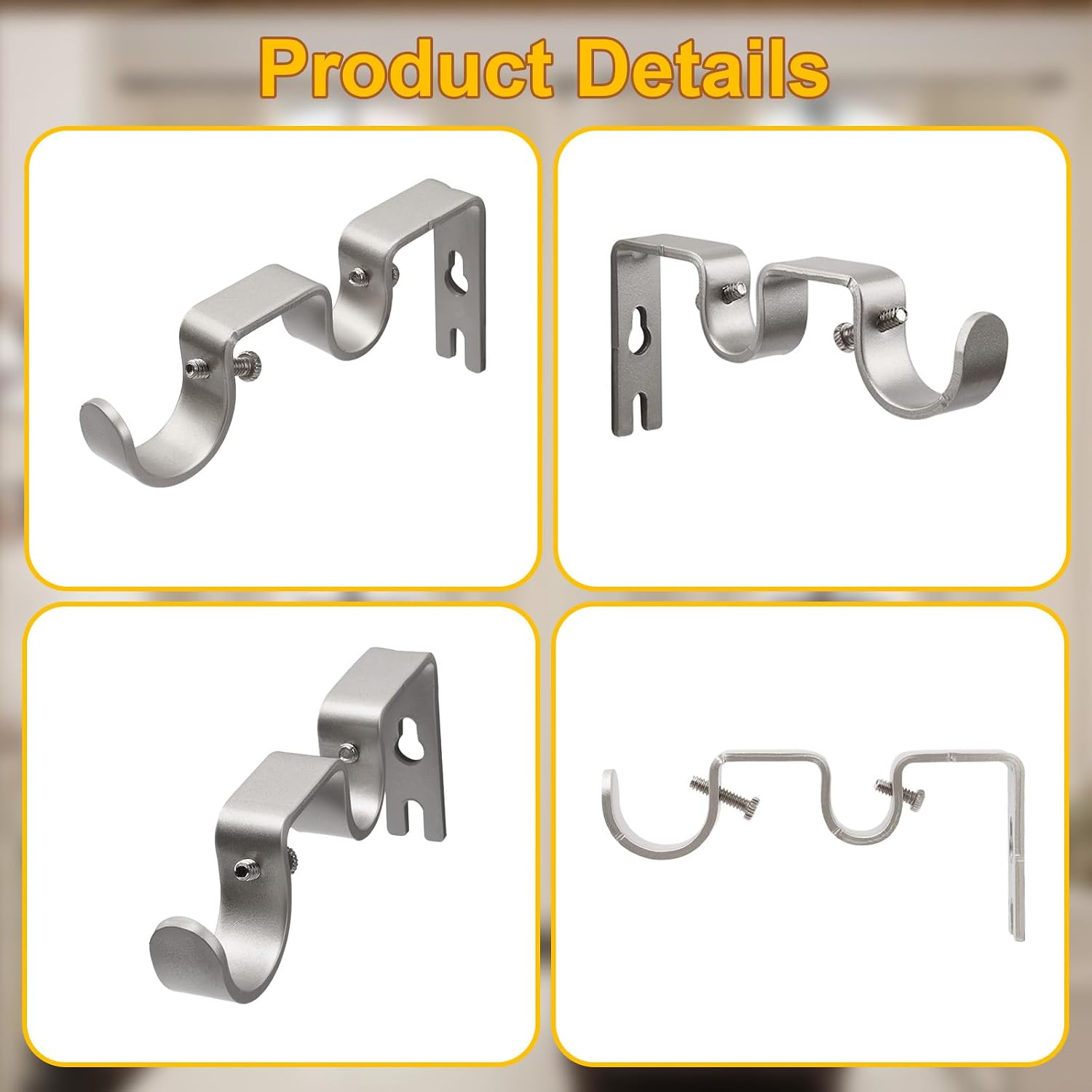 6 Pack Silver Metal Double Curtain Rod Wall Brackets