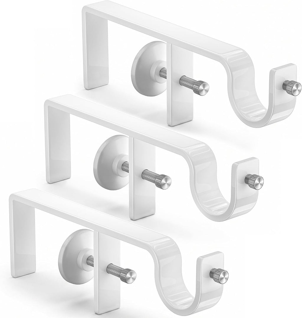 3 Pack White No Drill Over-Blinds Curtain Rod Brackets