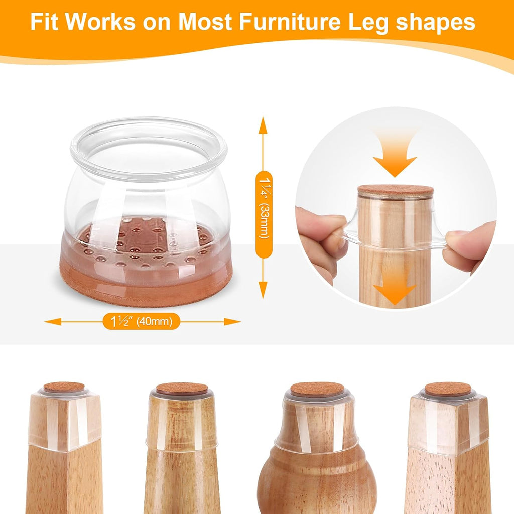 24 Pack Large Universal Silicone Felt Chair Leg Floor Protectors