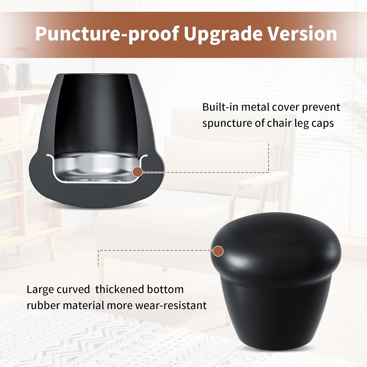 24Pcs Black 0.75" Round Rubber Chair Leg Caps