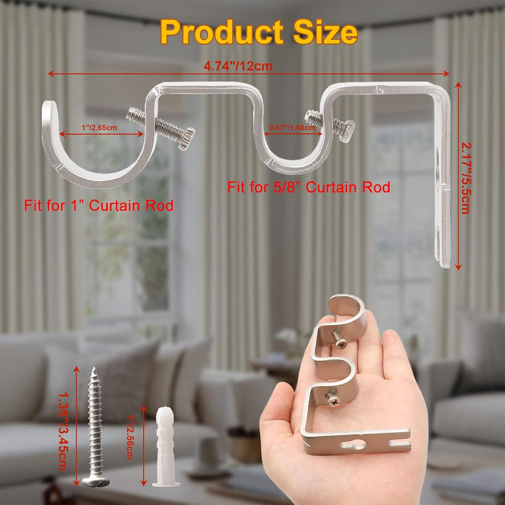 6 Pack Silver Metal Double Curtain Rod Wall Brackets