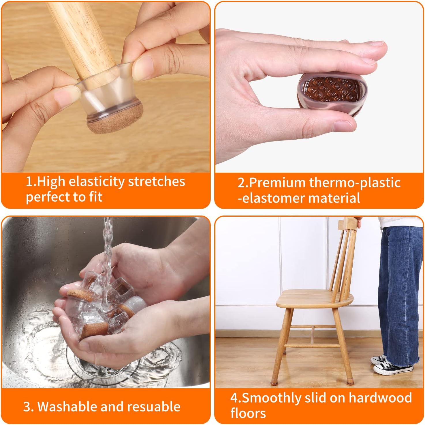 24pcs Clear Felt Chair Leg Floor Protectors