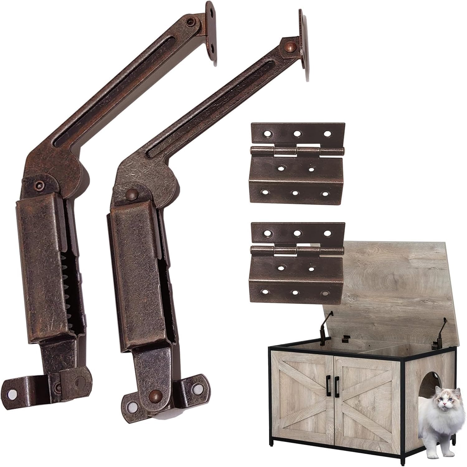 4 Antique Bronze Lid Support Folding Hinges Set