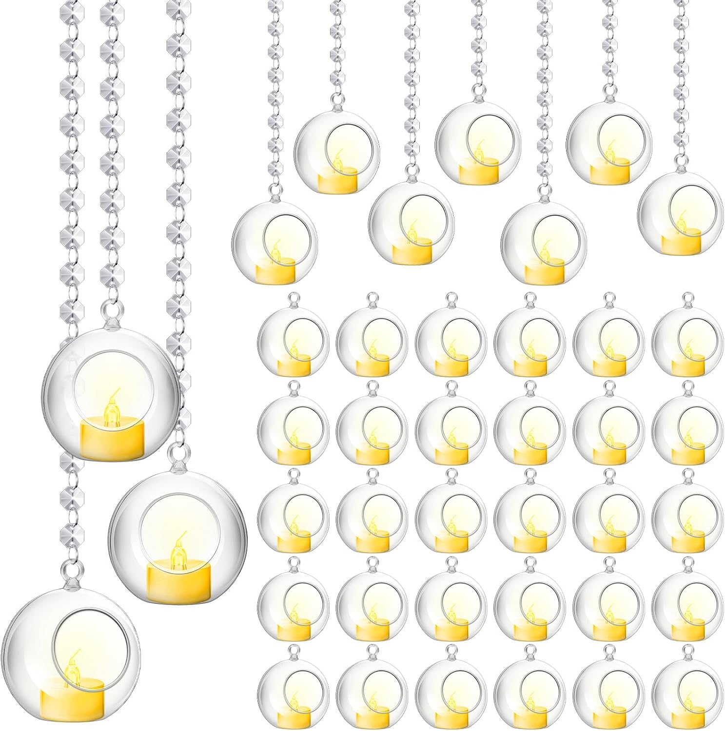 100 Crystal Bead Glass Globe Candle Holders