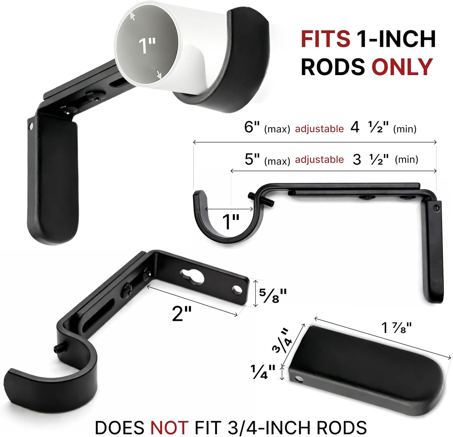 2 Pack Black 5 Inch Extended Magnetic Cover Curtain Rod Brackets