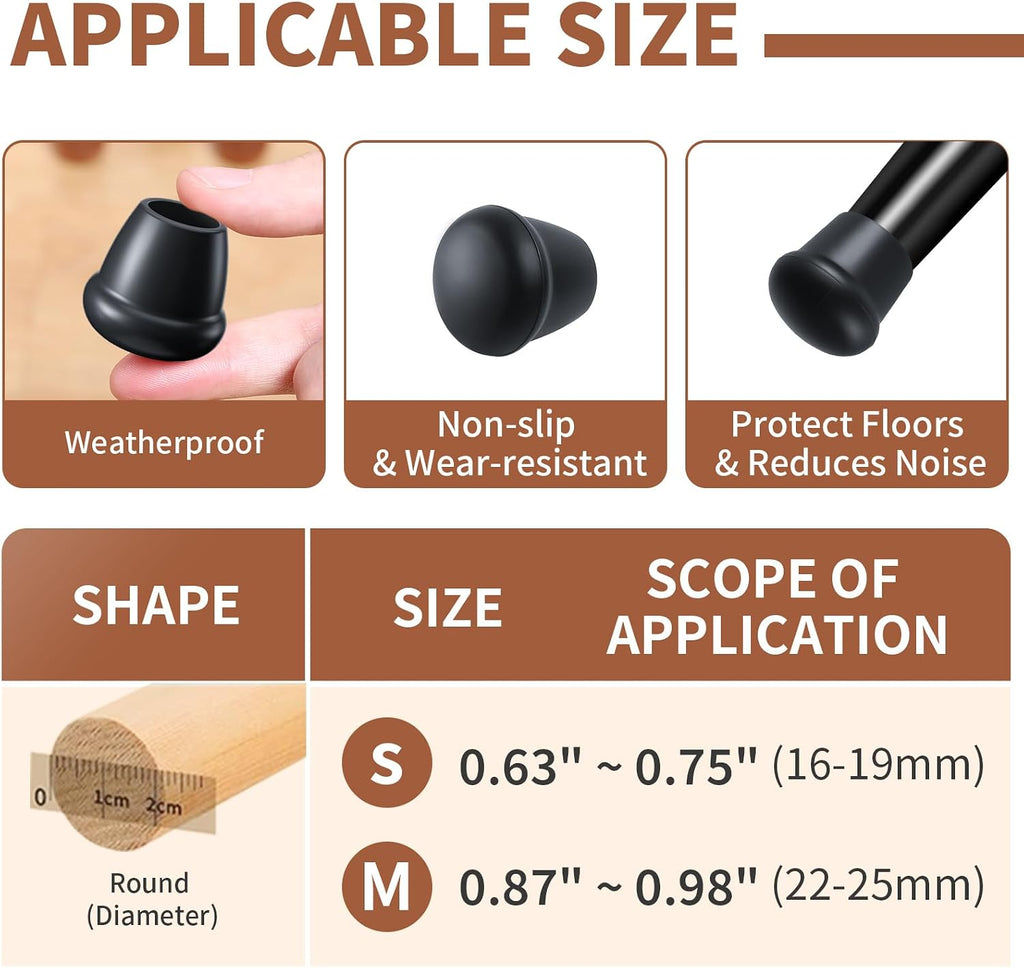 24Pcs Black 0.75" Round Rubber Chair Leg Caps