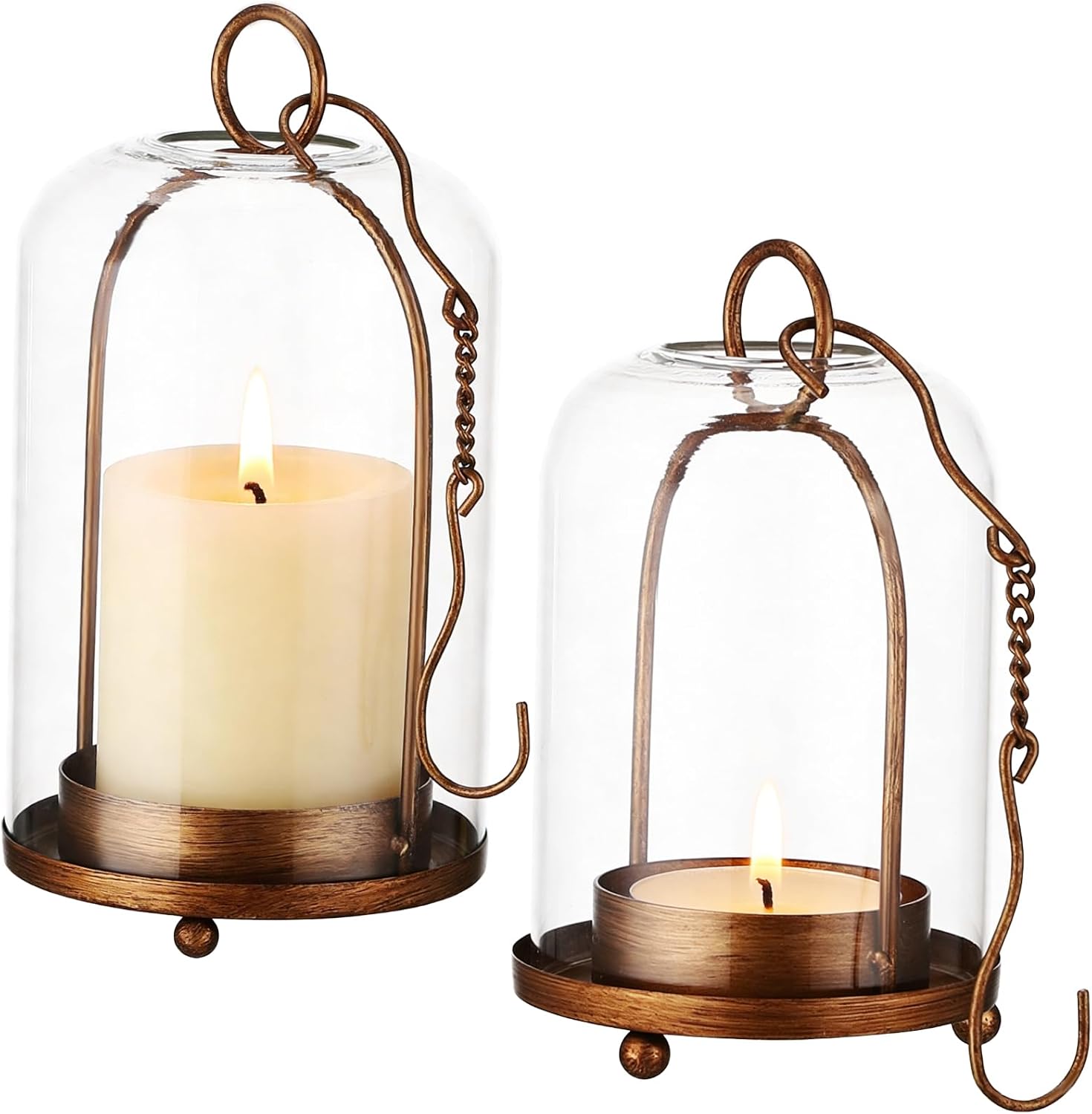 2 Vintage Glass Dome Candle Lanterns