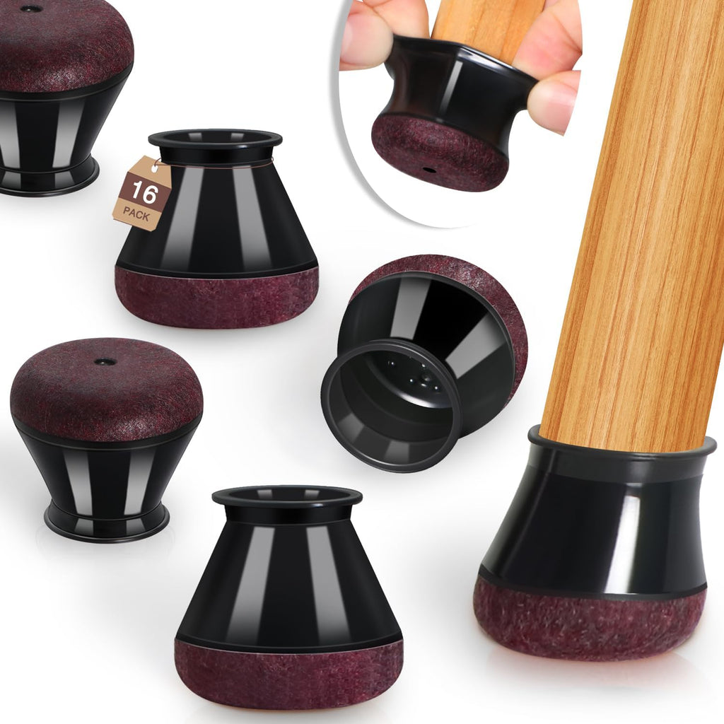 16 Pack Black Round Silicone Felt Chair Leg Floor Protectors