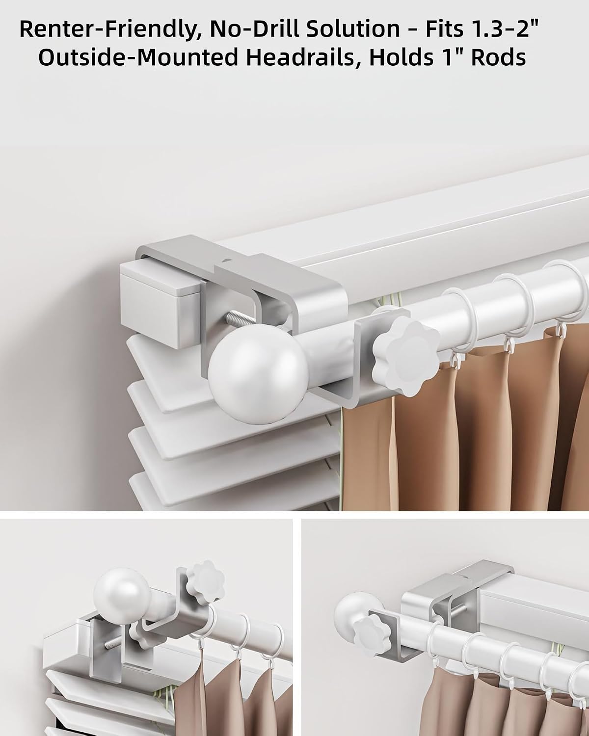 4 Pack Silver No Drill Over-Blinds Curtain Rod Brackets