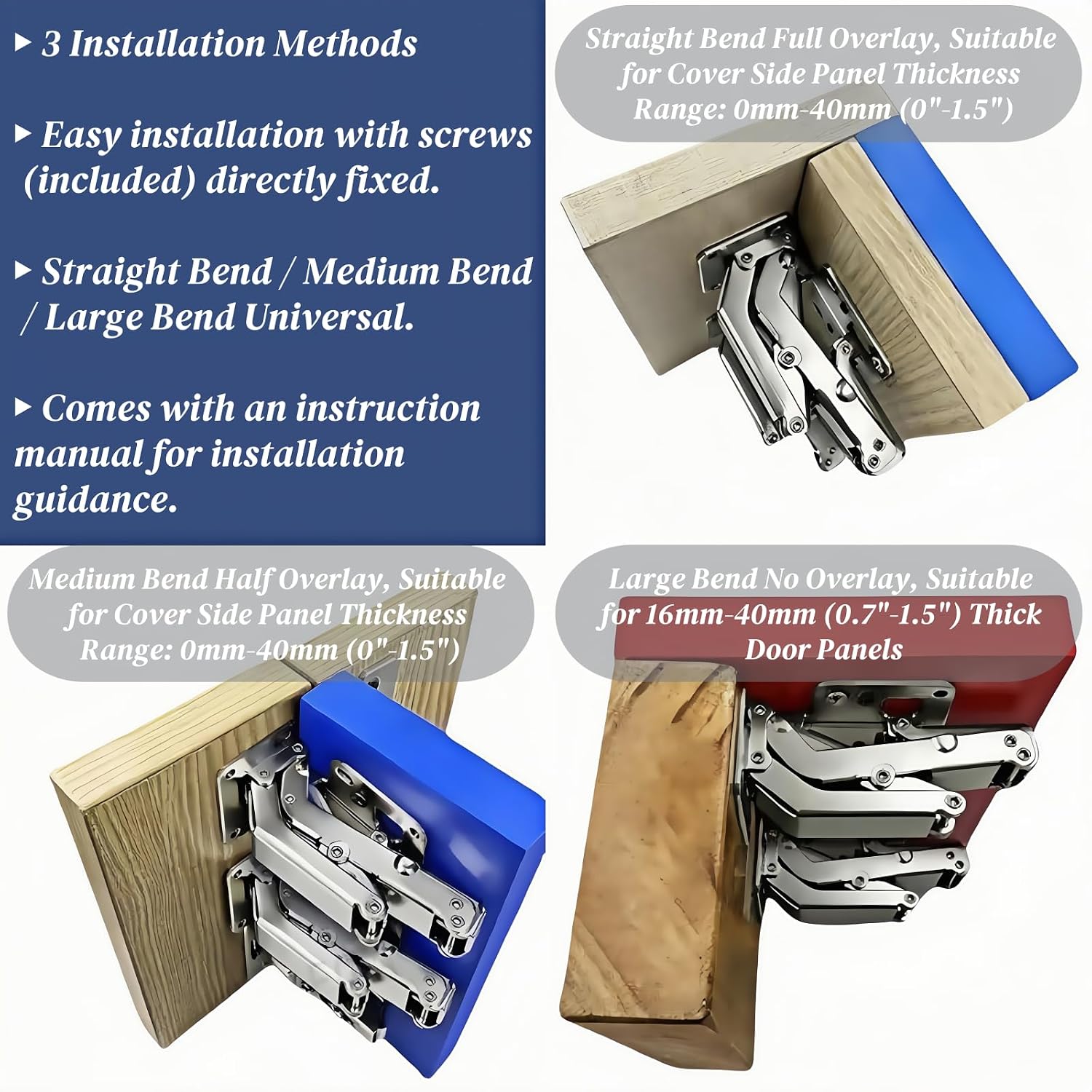 2 Pair 175° Wide Opening Soft Close Concealed Cabinet Hinges