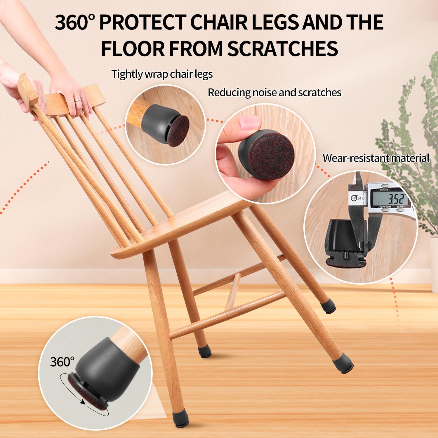 24Pcs Black Large Round Silicone Felt Chair Leg Floor Protectors