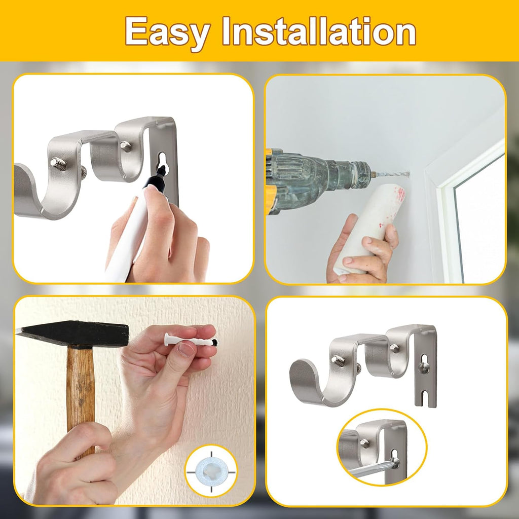 6 Pack Silver Metal Double Curtain Rod Wall Brackets
