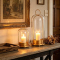 2 Metal Frame Hurricane Glass Candle Lanterns