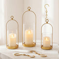 3 Gold Glass Dome Candle Lanterns