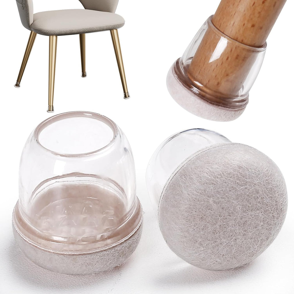 24pcs Clear Silicone Felt Round Chair Leg Floor Protectors