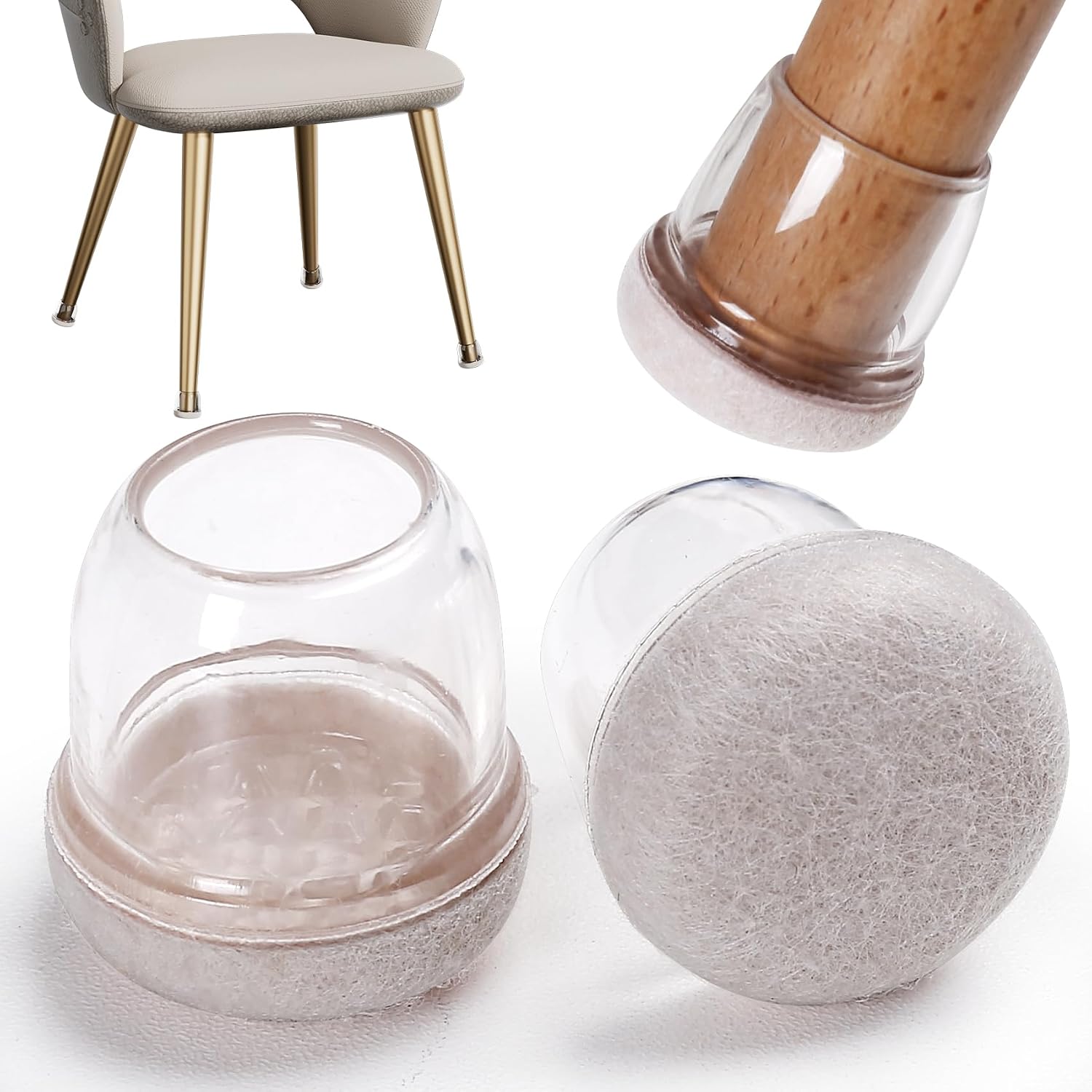 24pcs Clear Silicone Felt Round Chair Leg Floor Protectors