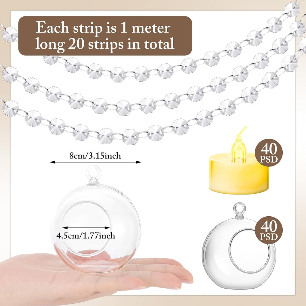 100 Crystal Bead Glass Globe Candle Holders
