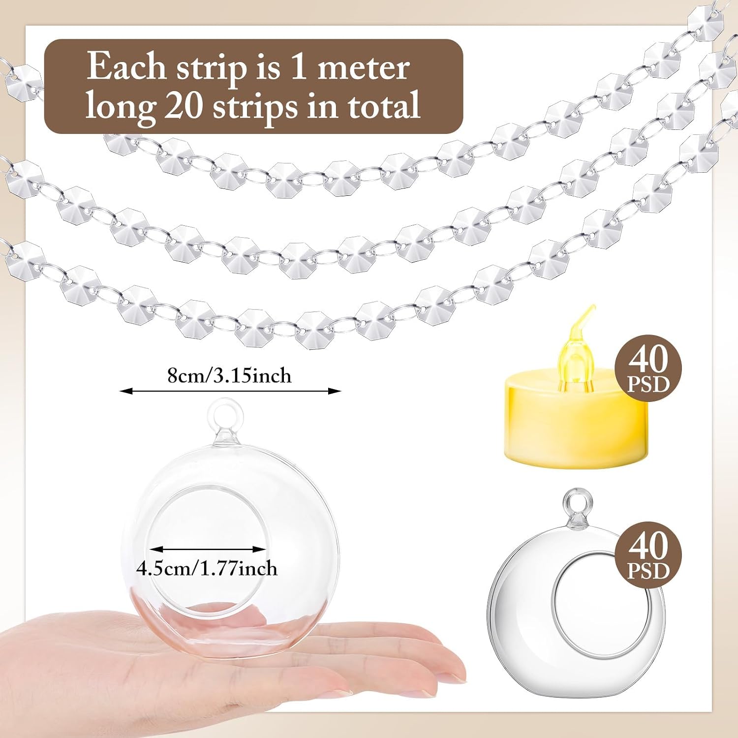 100 Crystal Bead Glass Globe Candle Holders