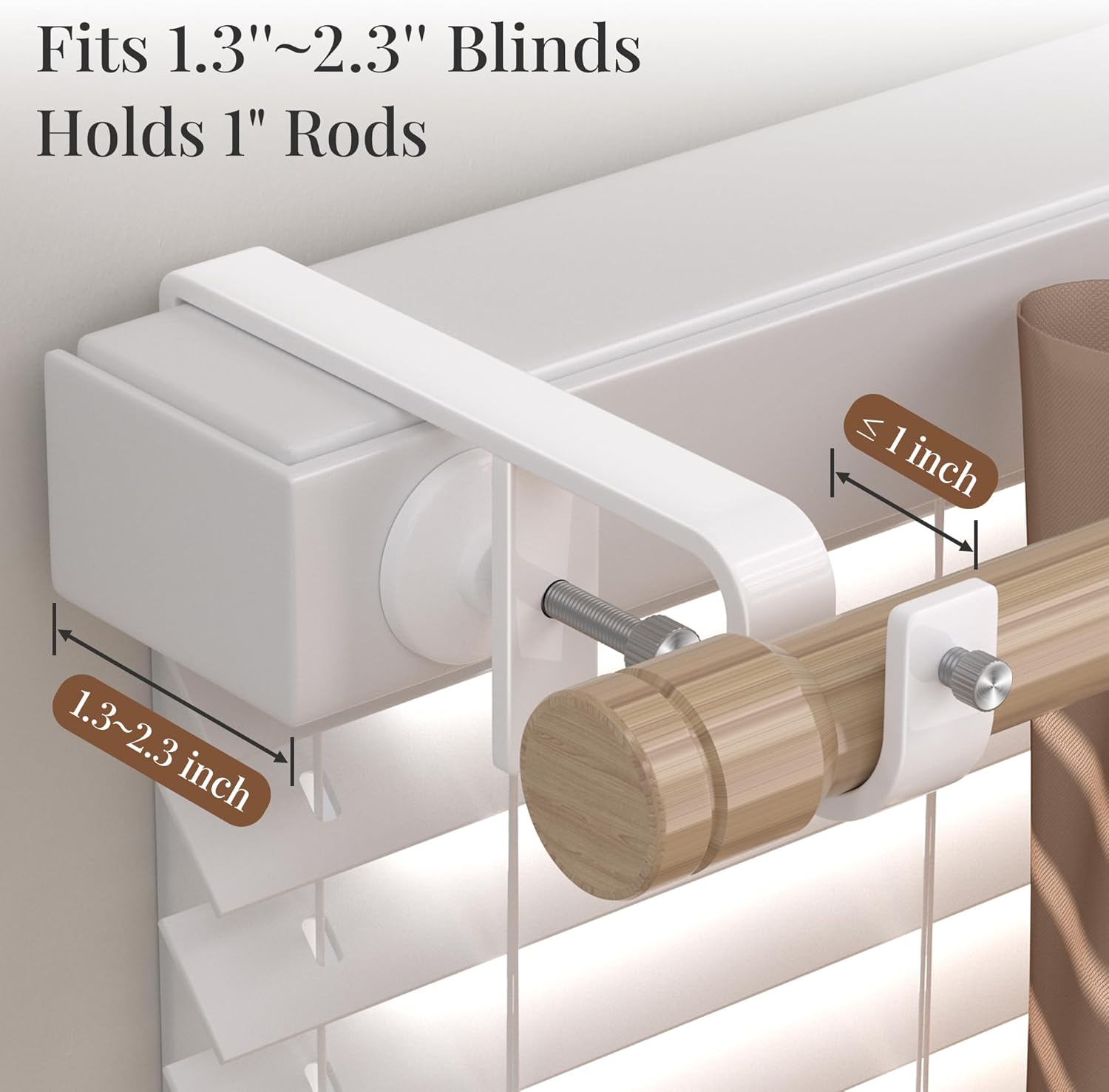 3 Pack White No Drill Over-Blinds Curtain Rod Brackets