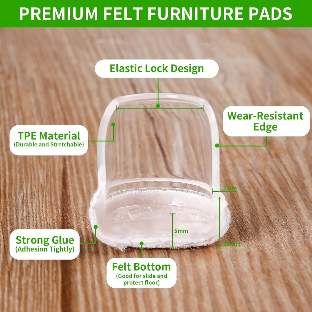 24pcs Clear Silicone Felt Round Chair Leg Floor Protectors