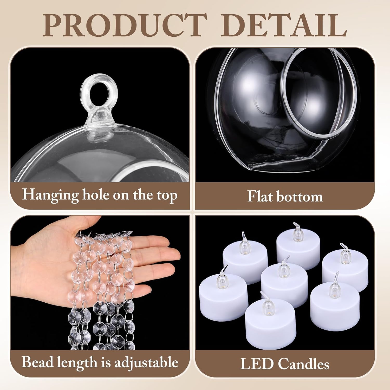 100 Crystal Bead Glass Globe Candle Holders
