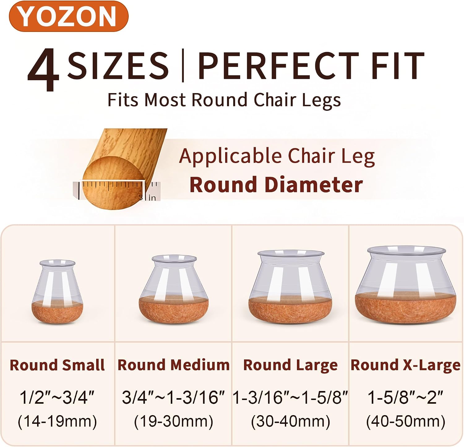 16 Pack Clear X-Large Round Silicone Felt Chair Leg Floor Protectors