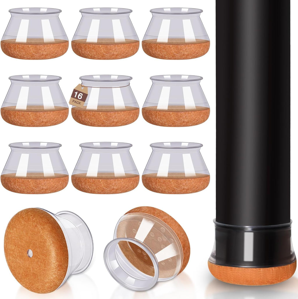 16 Pack Clear X-Large Round Silicone Felt Chair Leg Floor Protectors