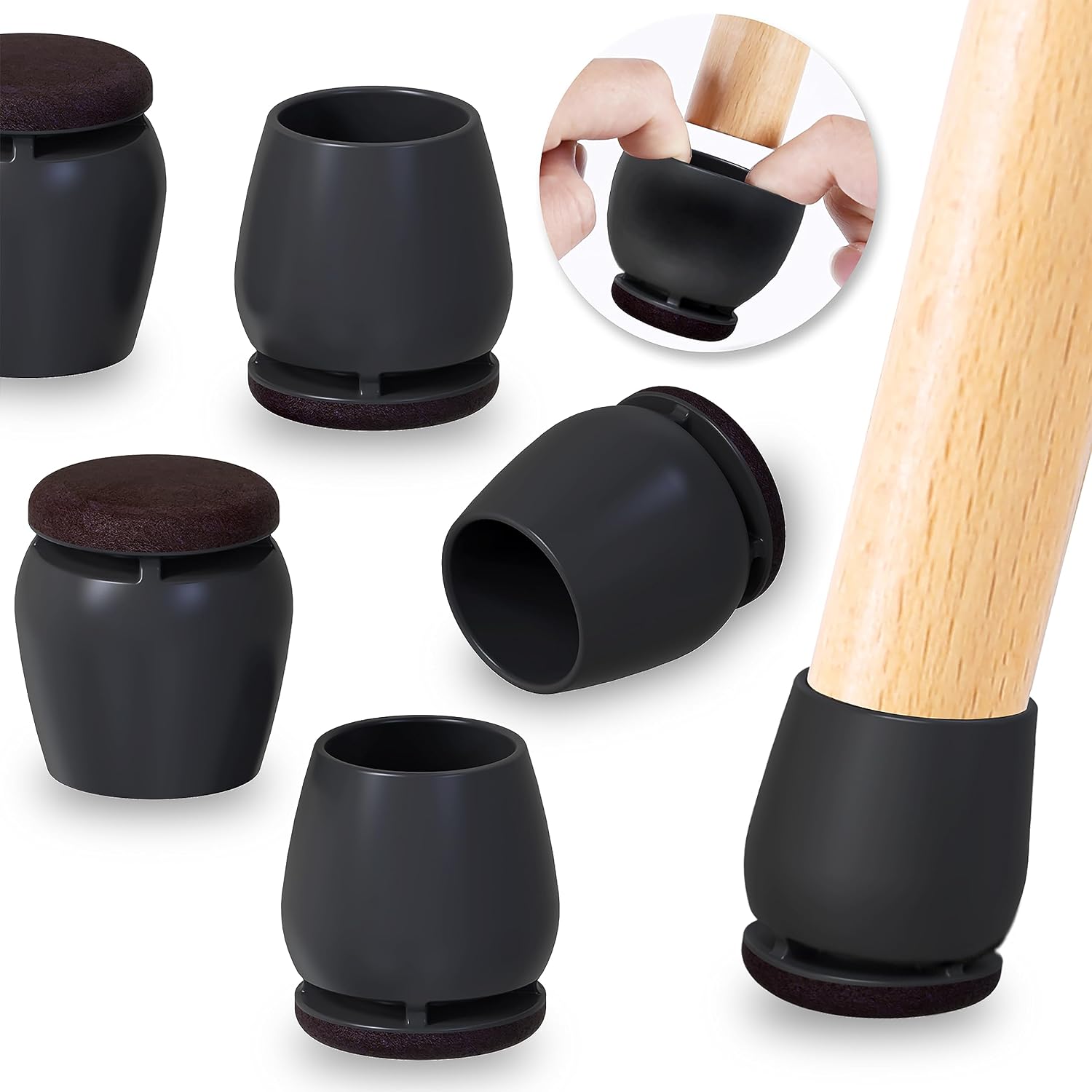 24Pcs Black Large Round Silicone Felt Chair Leg Floor Protectors