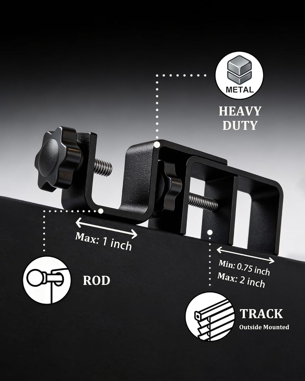 3 Pack Black No Drill Over-Blinds Curtain Rod Brackets