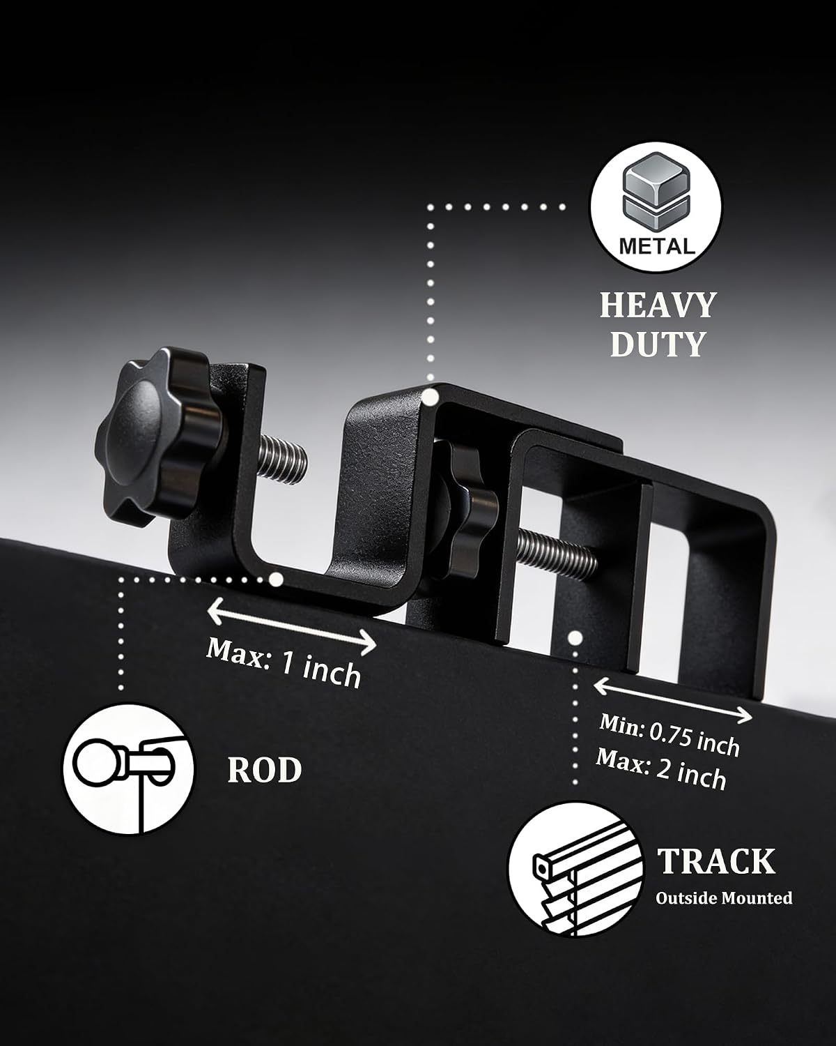 3 Pack Black No Drill Over-Blinds Curtain Rod Brackets