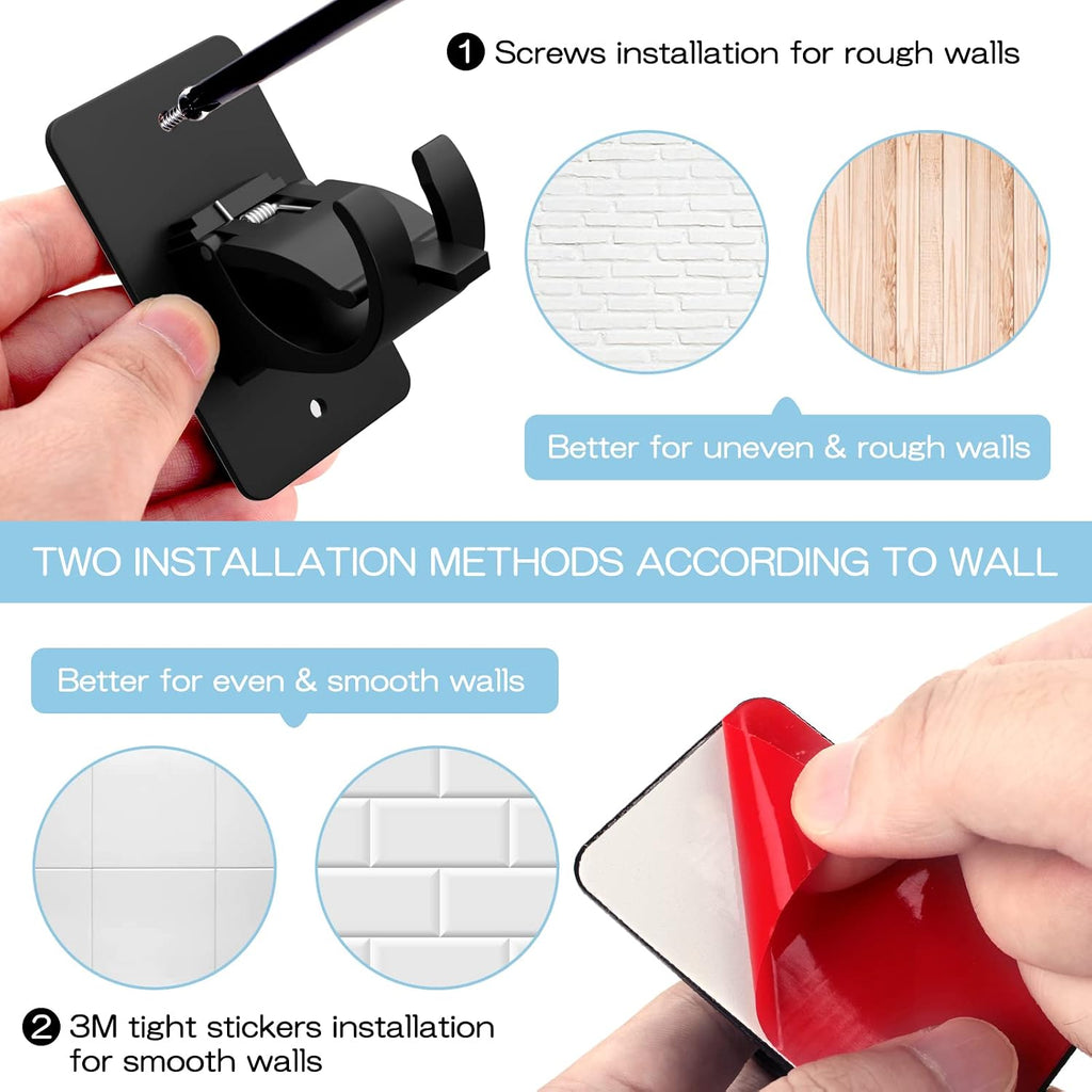 4 Pieces Black Self Adhesive No Drill Curtain Rod Brackets