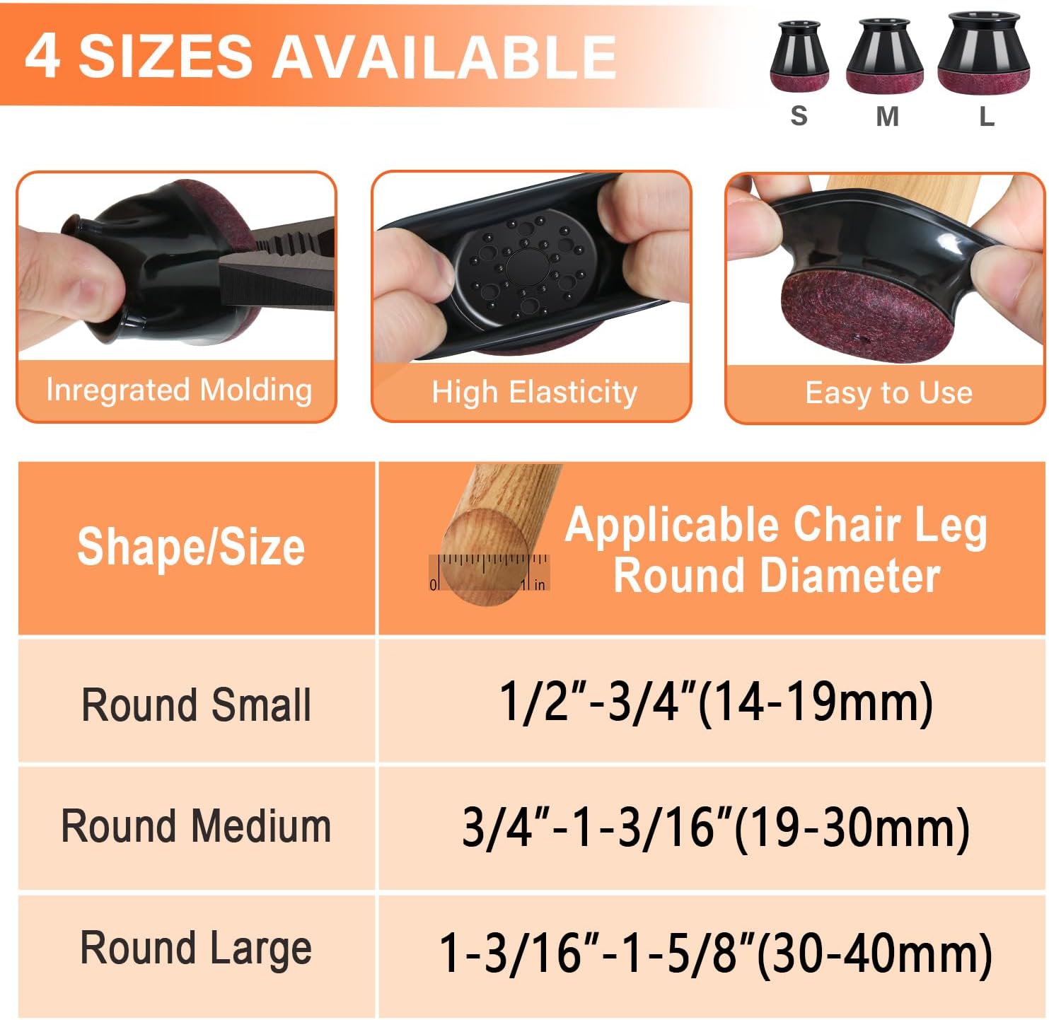 16 Pack Black Round Silicone Felt Chair Leg Floor Protectors