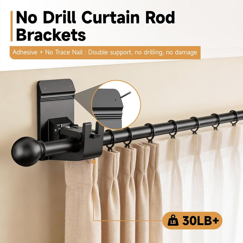 4PC Heavy Duty No Drill Curtain Rod Brackets