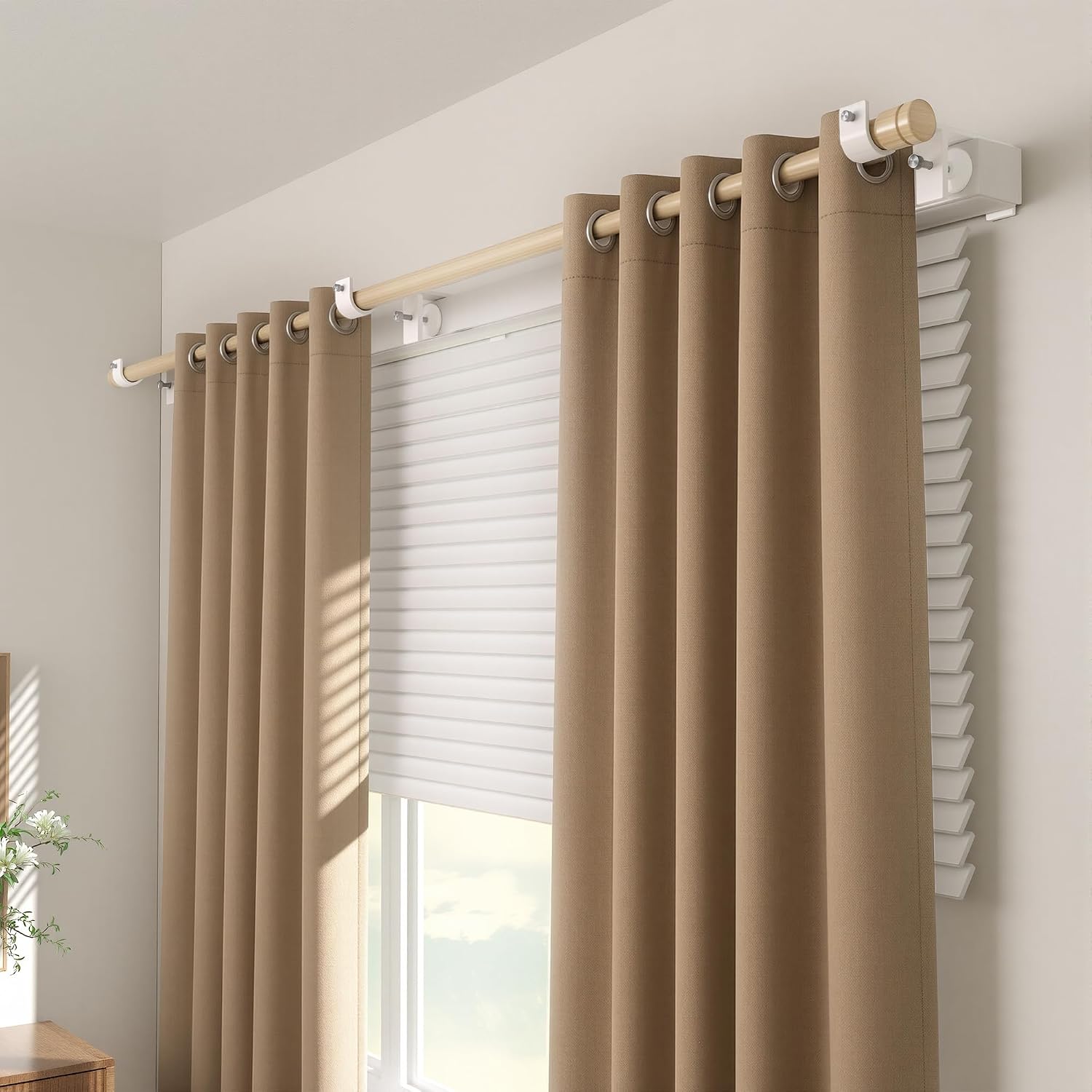 3 Pack White No Drill Over-Blinds Curtain Rod Brackets