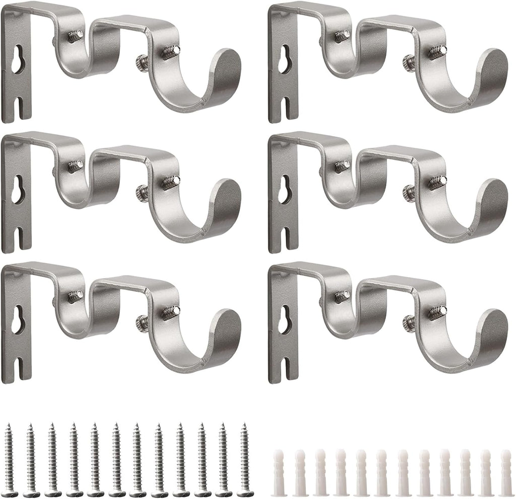 6 Pack Silver Metal Double Curtain Rod Wall Brackets