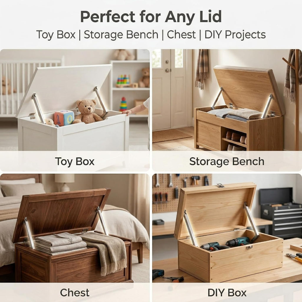 2 Pack 200N Heavy Duty Soft Close Toy Box Lid Hinges