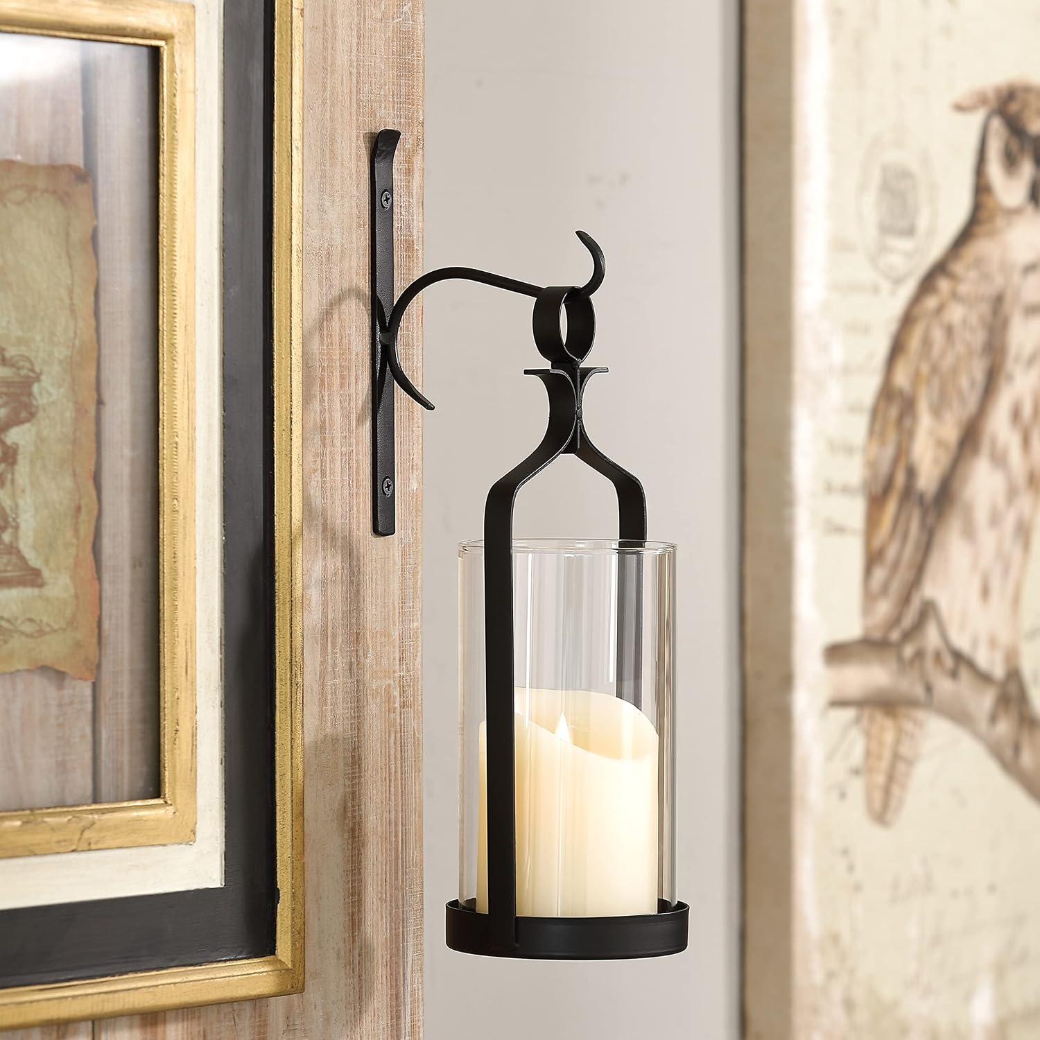 Black Metal Wall Hurricane Candle Sconce